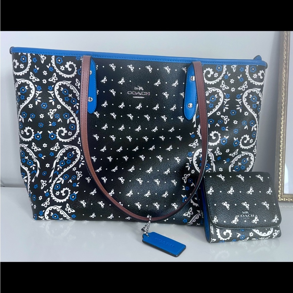 Coach Black and Blue Geometric Totes